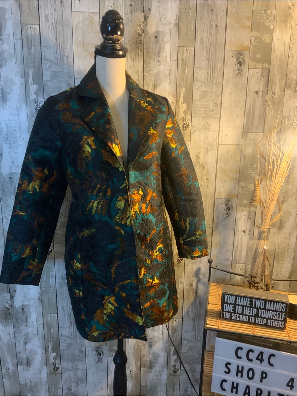 Chico's Teal and Gold Brocade Blazer Jacket